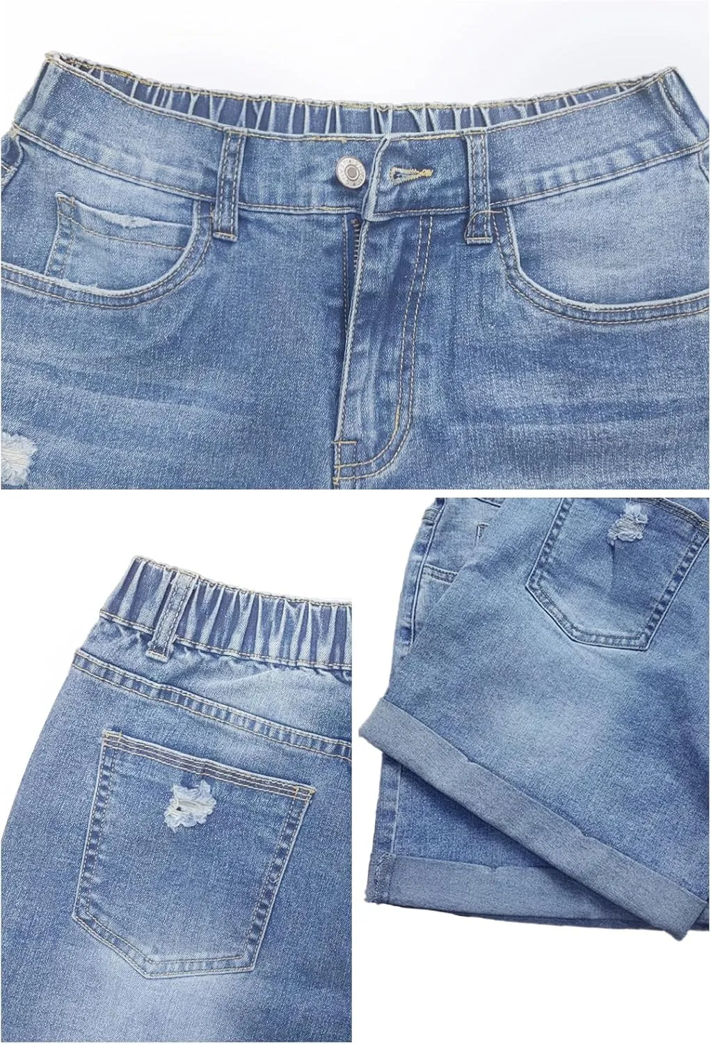 Women's Jean Shorts High Waisted Folded Hem Stretchy Denim Shorts Casual Summer Elastic Waist Shorts