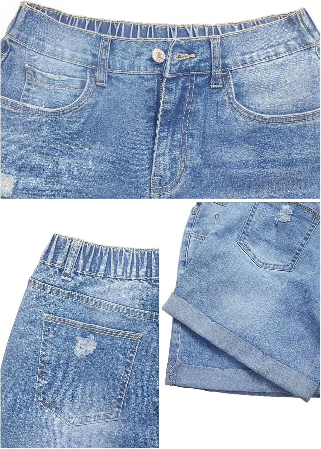 Women's Jean Shorts High Waisted Folded Hem Stretchy Denim Shorts Casual Summer Elastic Waist Shorts