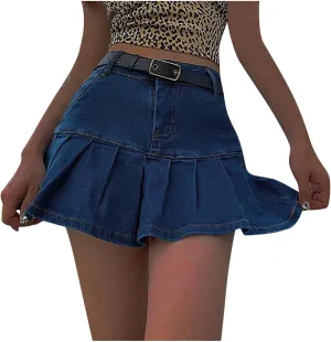 Women's Jean Skirts Button Down Elastic Waist Casual Skirts Casual Elegant Preppy Flare Skirts Denim Skirts
