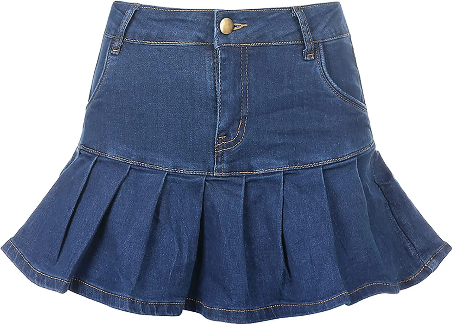 Women's Jean Skirts Button Down Elastic Waist Casual Skirts Casual Elegant Preppy Flare Skirts Denim Skirts