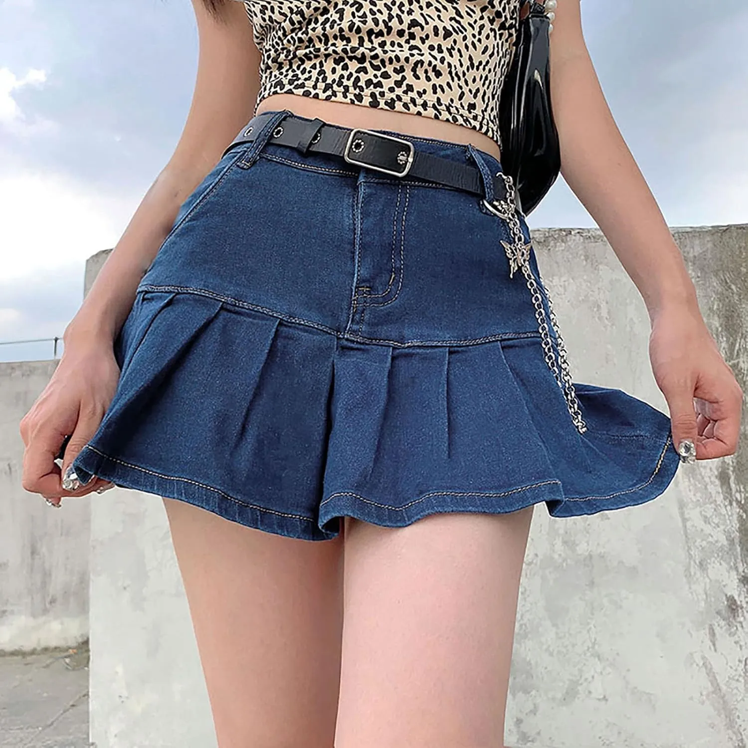 Women's Jean Skirts Button Down Elastic Waist Casual Skirts Casual Elegant Preppy Flare Skirts Denim Skirts