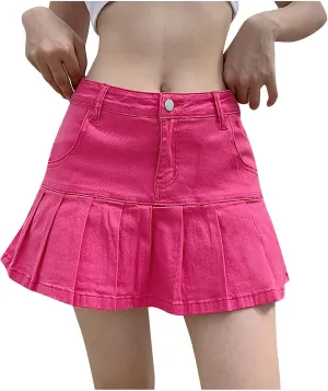 Women's Jean Skirts Button Down Elastic Waist Casual Skirts Casual Elegant Preppy Flare Skirts Denim Skirts