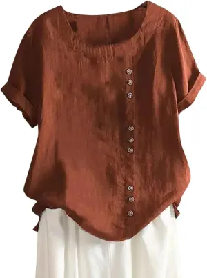 Womens Lined Tops Going Out Casual Short Sleeve Summer Tee Shirts Button Down Crewneck Solid Dressy Blouses