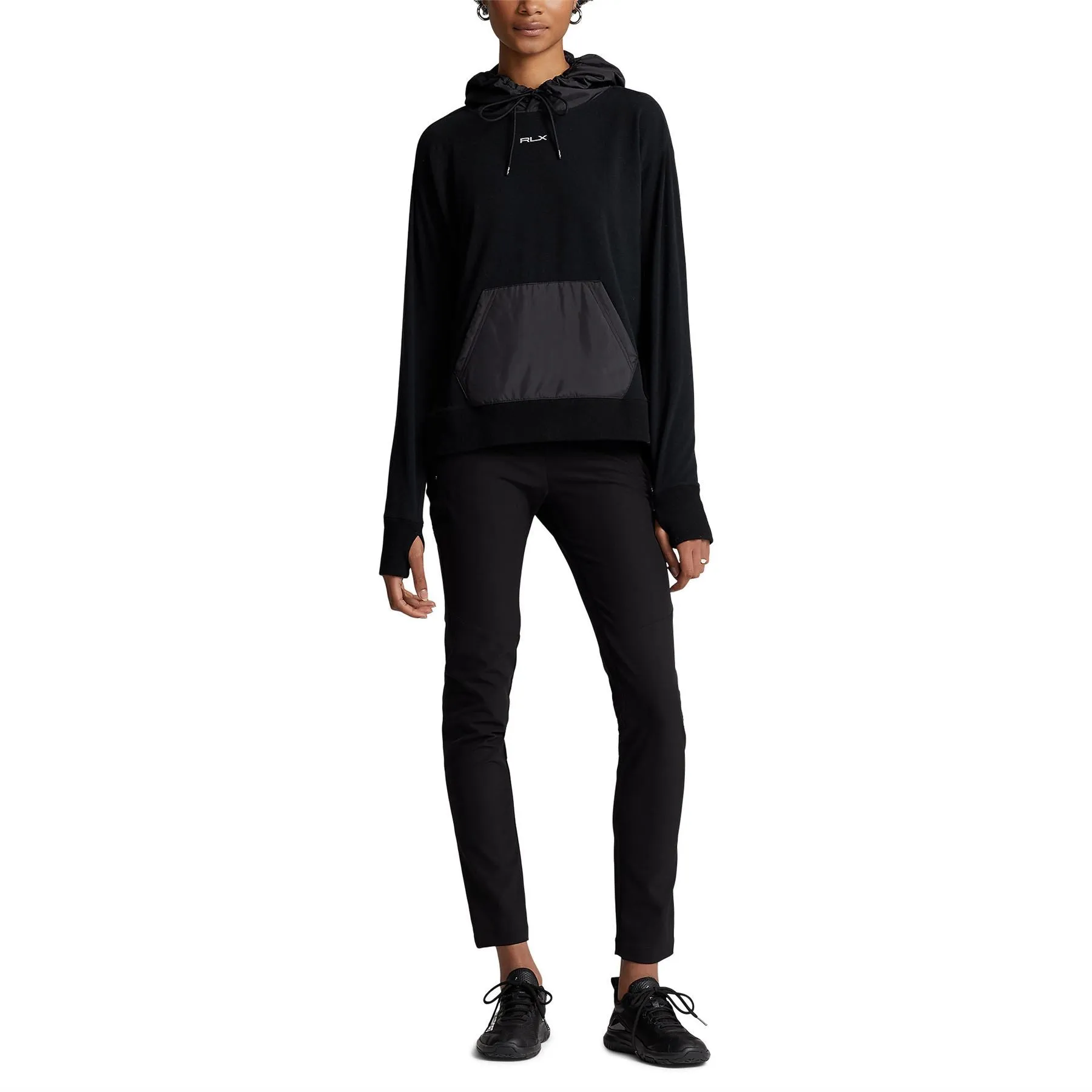 Womens Logo Hybrid Jersey Hoodie Polo Black - SS24