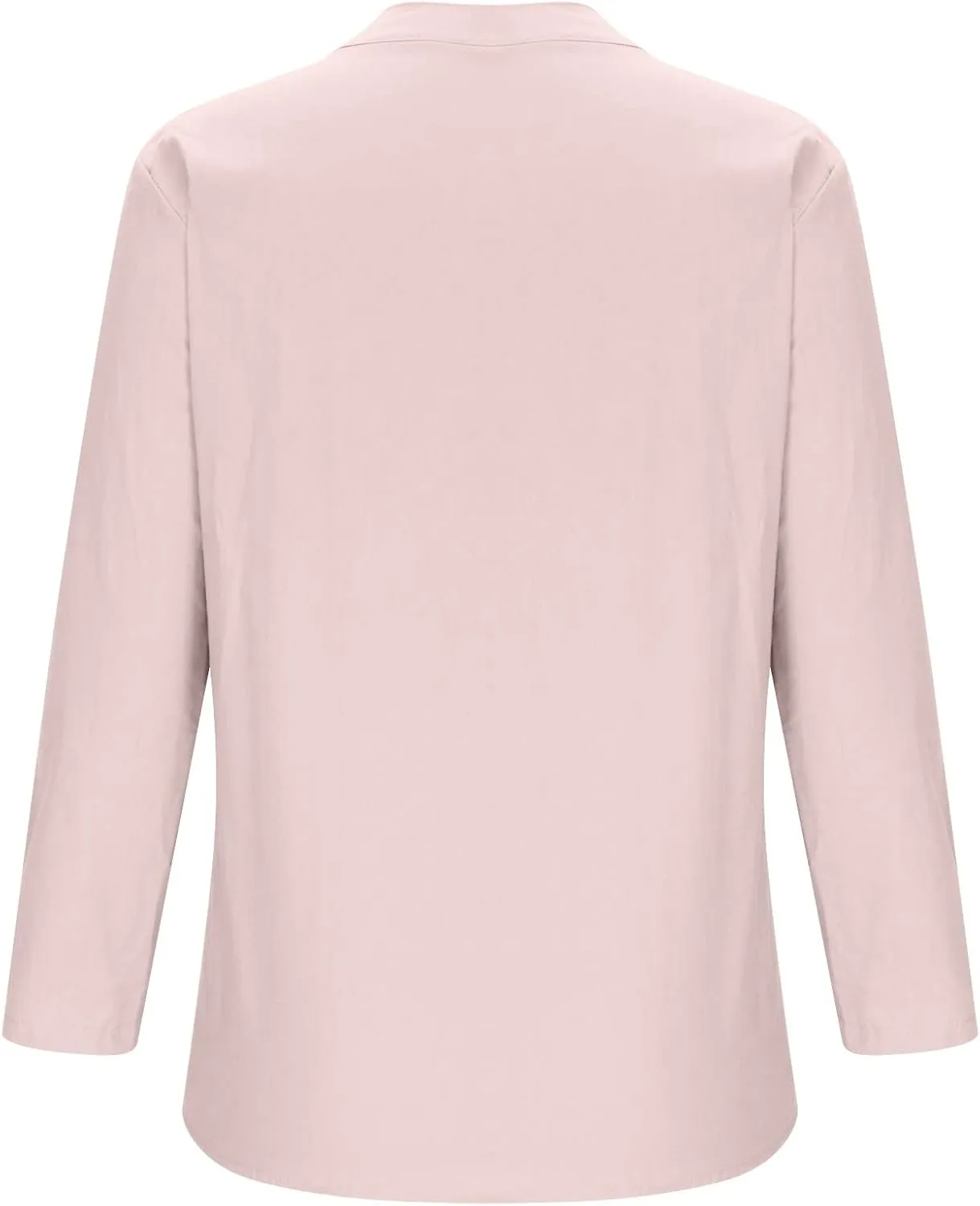 Womens Long Sleeve Linen Tops Button Down V Neck Blouse Casual Comfy Tops Solid Color Lightweight Tops Loose Fit Tops