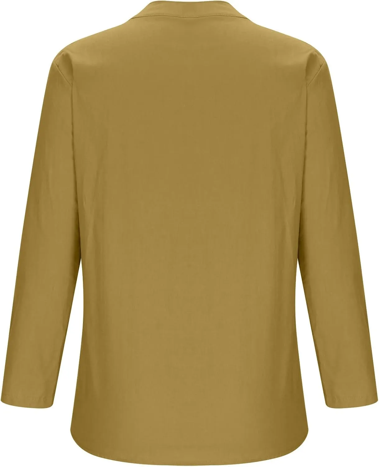 Womens Long Sleeve Linen Tops Button Down V Neck Blouse Casual Comfy Tops Solid Color Lightweight Tops Loose Fit Tops