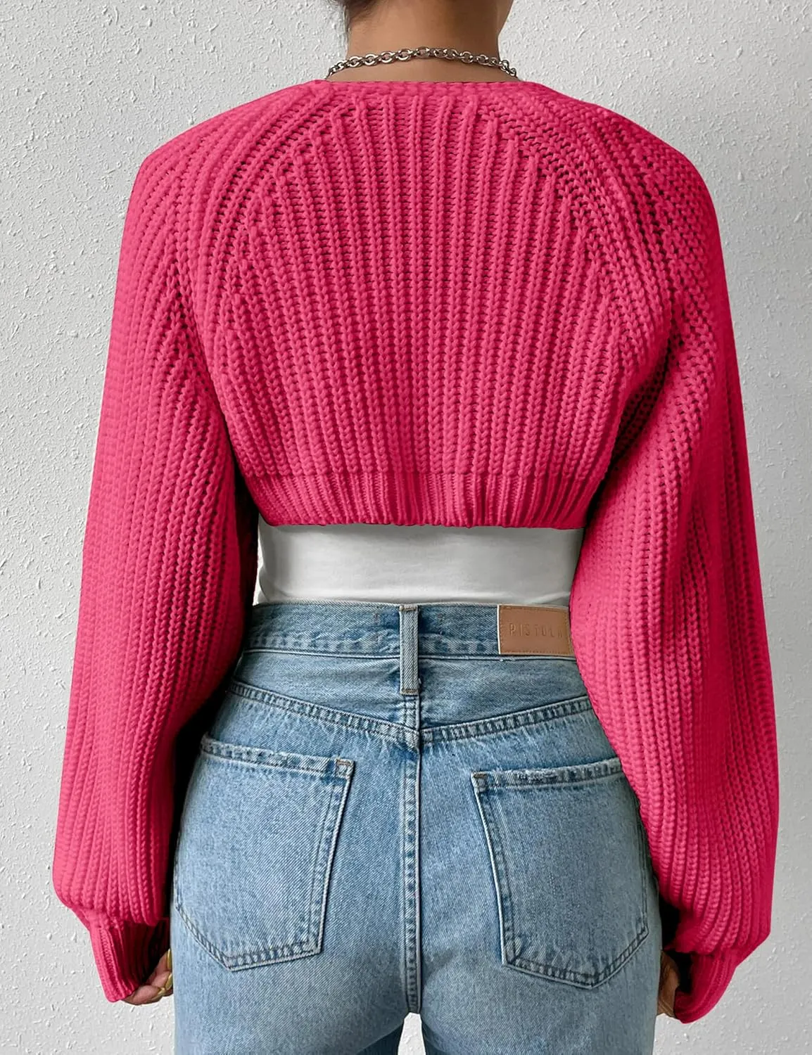 Women's Long Sleeve Open Front Knitted Crop Cardigan Drop Shoulder Knit Bolero Shrug Sweater