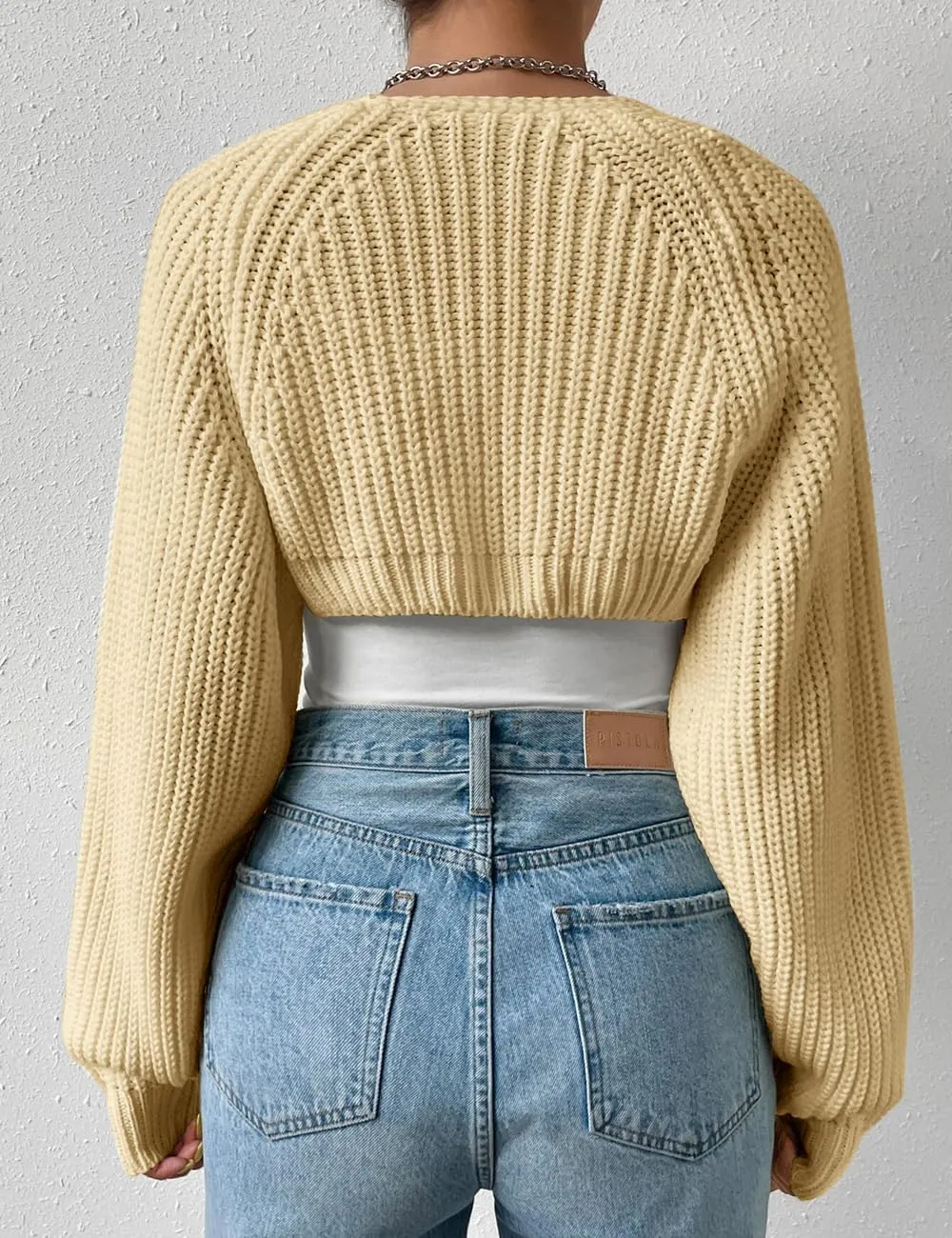 Women's Long Sleeve Open Front Knitted Crop Cardigan Drop Shoulder Knit Bolero Shrug Sweater