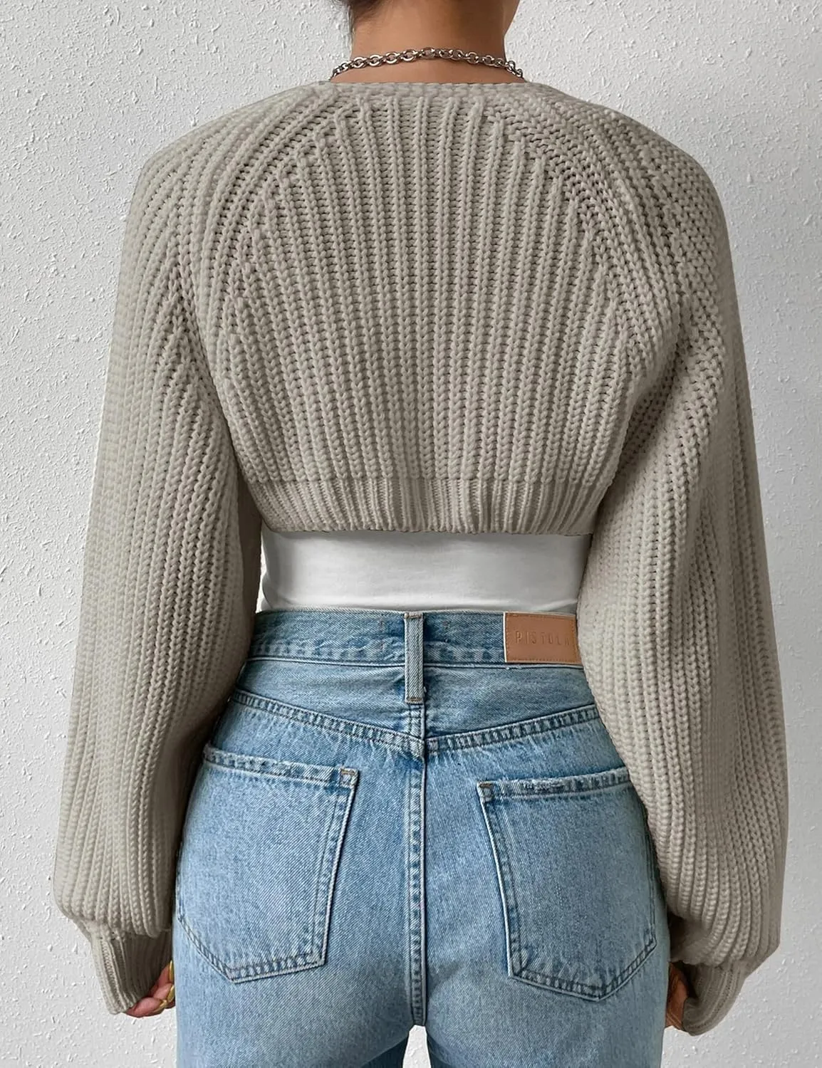 Women's Long Sleeve Open Front Knitted Crop Cardigan Drop Shoulder Knit Bolero Shrug Sweater