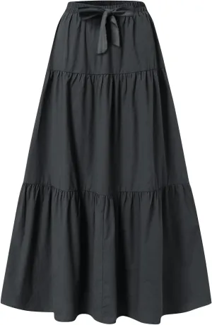 Womens Maxi Skirt Daily Casual Elegant Solid Color Flowy Swing Long A Skirt Vintage Elastic Waist Skirts