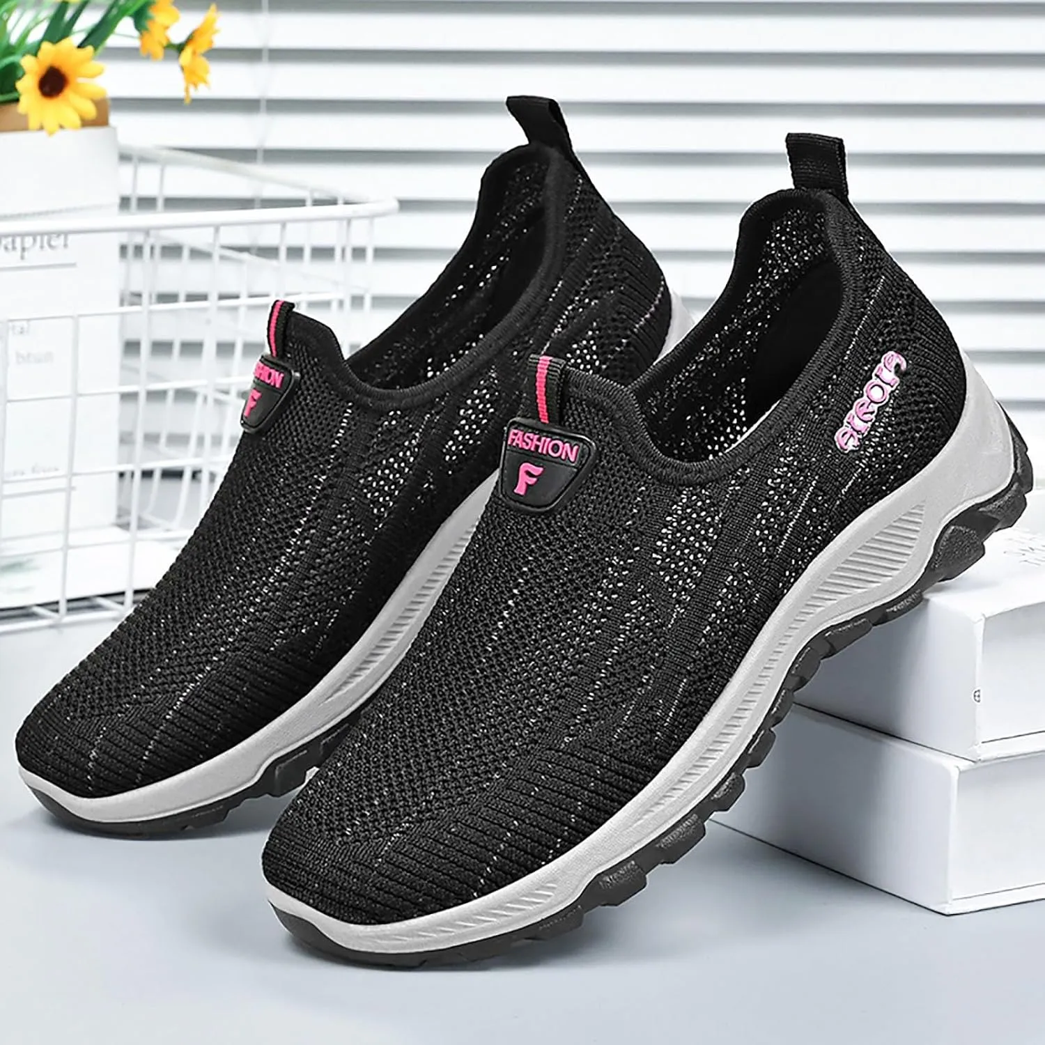 Women's Mesh Loafers Slip On Wedge Casual Shoes with Arch Support Lightweight Breathable Sneakers Womens Summer Sports Shoes