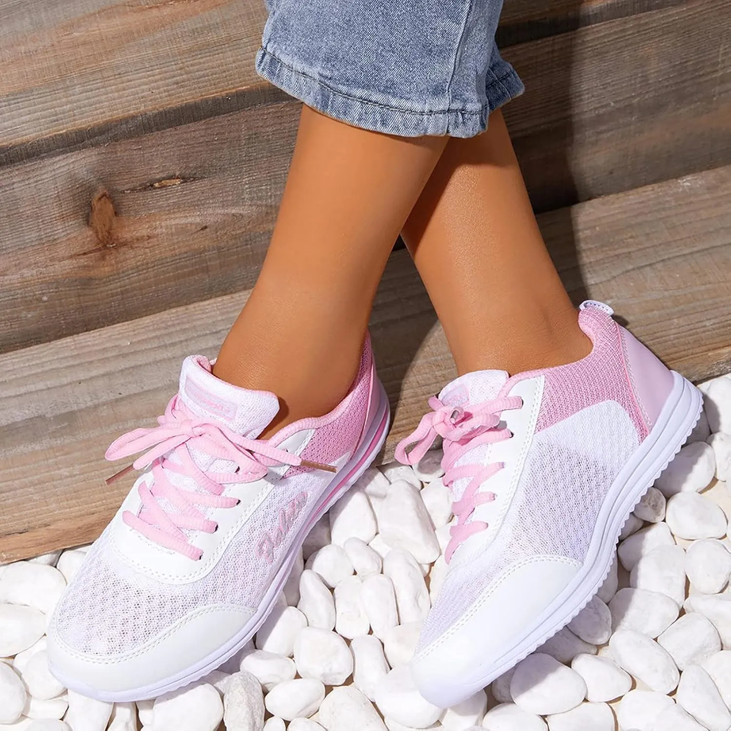 Women's Mesh Sneaker Lace Up Casual Sneaker with Arch Support Breathable Lightweight Running Shoes Non Slip Walking Shoes
