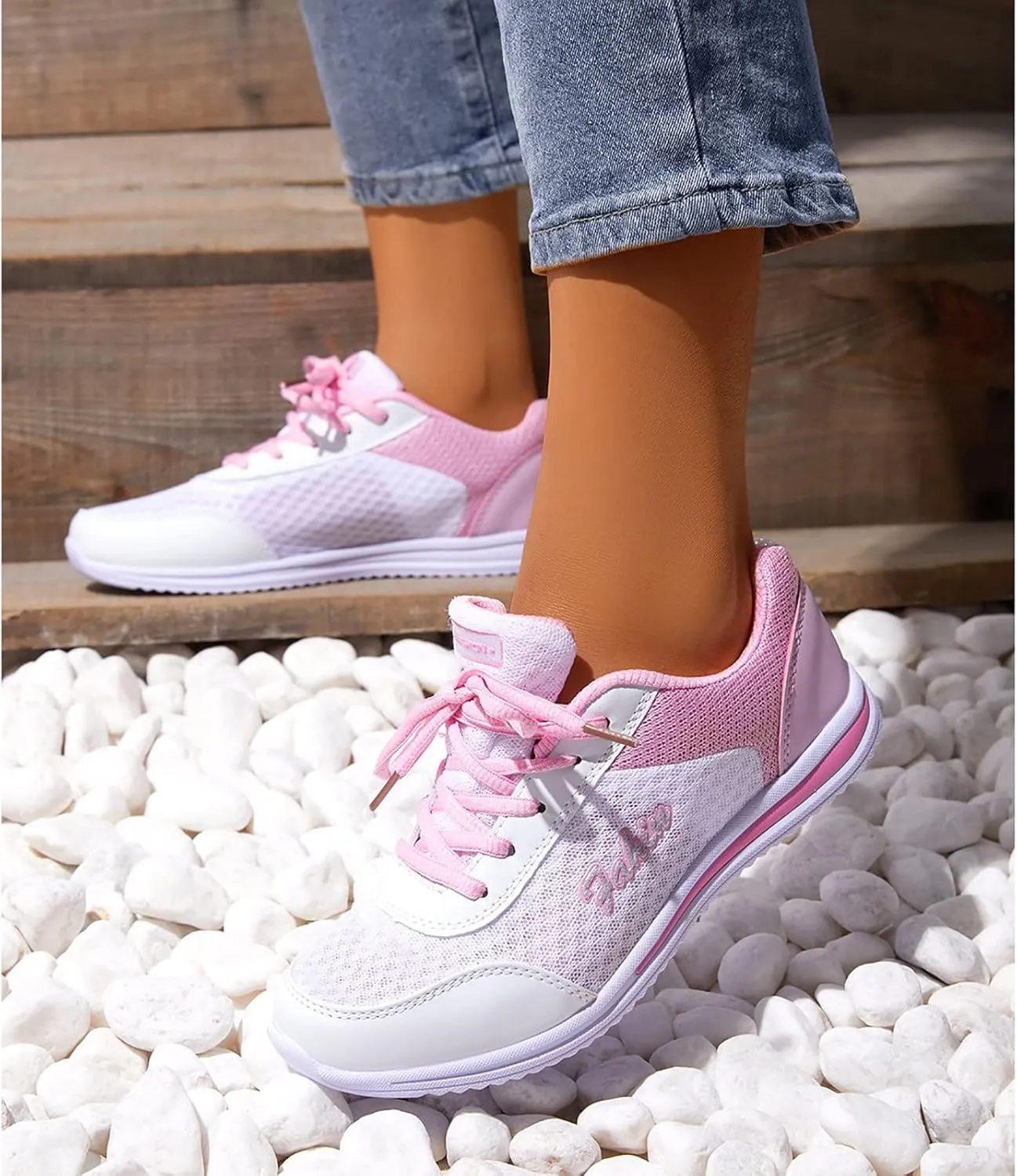Women's Mesh Sneaker Lace Up Casual Sneaker with Arch Support Breathable Lightweight Running Shoes Non Slip Walking Shoes