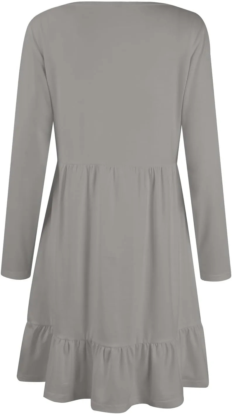 Womens Midi Dresses Trendy Long Sleeve A Line Dress Casual Plus Size Flowy Formal Elegant Floral Knee Length Dress