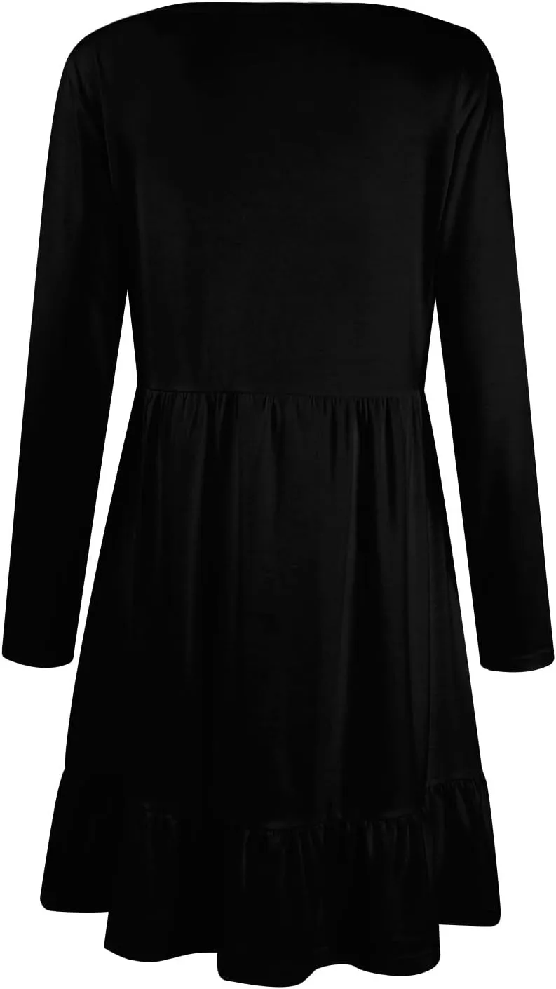 Womens Midi Dresses Trendy Long Sleeve A Line Dress Casual Plus Size Flowy Formal Elegant Floral Knee Length Dress