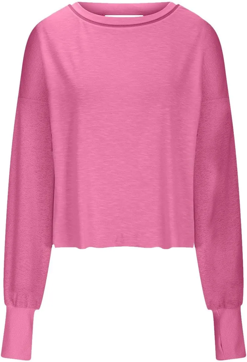 Womens Open Back Workout Tshirts Casual Solid Backless Sweatshirt Trendy Round Neck Pullover Top Loose Crop Gym Tee