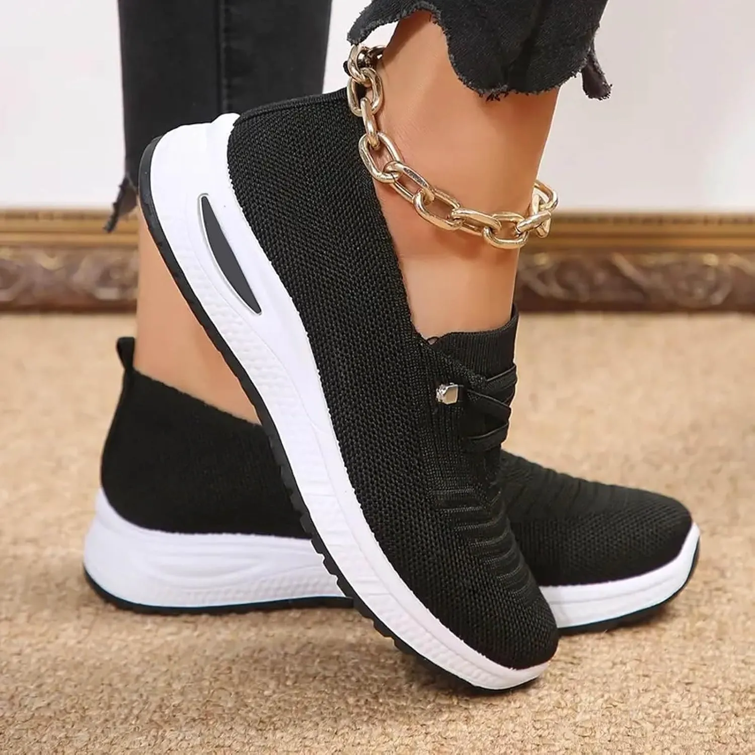 Womens Orthopedic Mesh Walking Shoes Loafers Arch Support Slip On Woven Low Top Outdoor Athletic Running Tennis Sneakers Cozy Basic Breathable Lightweight Wide Width Soft Comfy Sole Shoes Sneakers