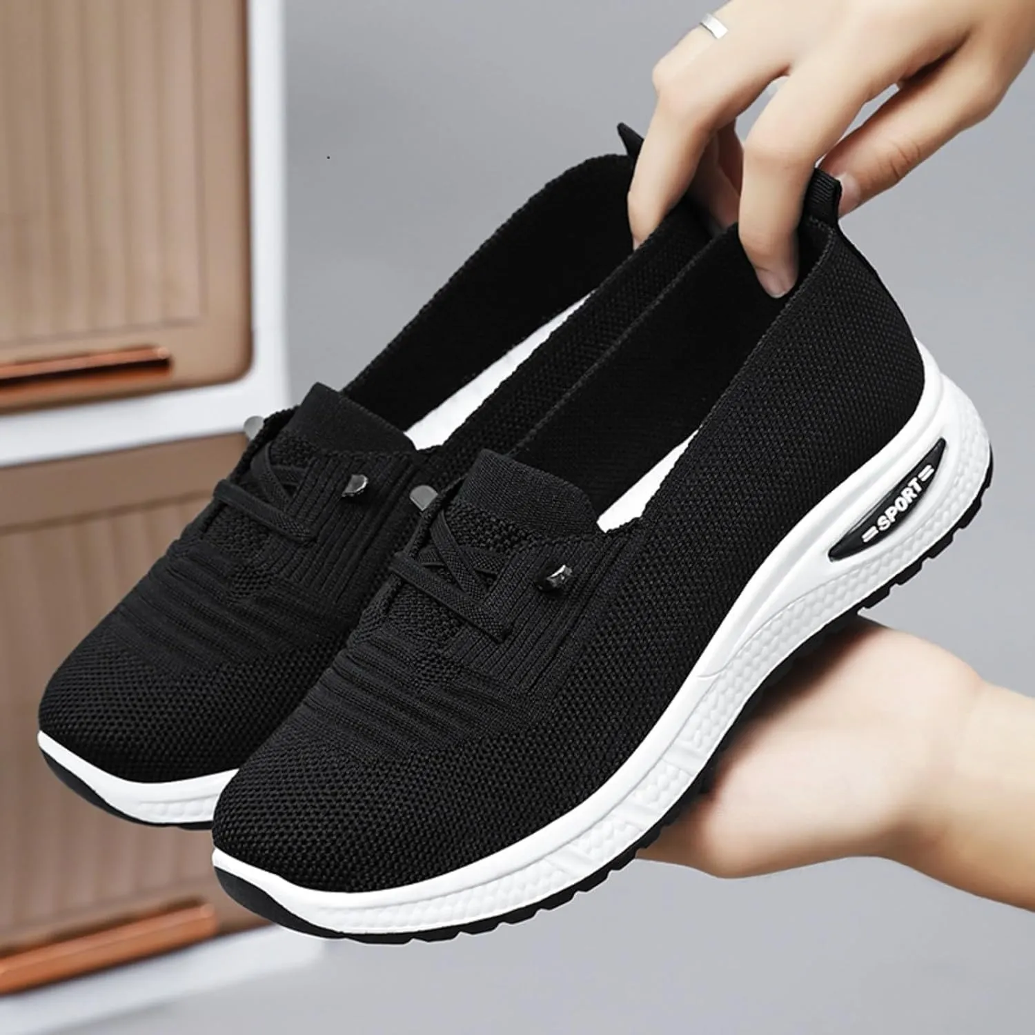 Womens Orthopedic Mesh Walking Shoes Loafers Arch Support Slip On Woven Low Top Outdoor Athletic Running Tennis Sneakers Cozy Basic Breathable Lightweight Wide Width Soft Comfy Sole Shoes Sneakers