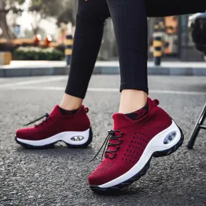 Women's Orthopedic Walking Sneakers Shoes Mesh Knit Stretch Air Cushion Dance Comfortable Slip On Tennis Athletic Shoes