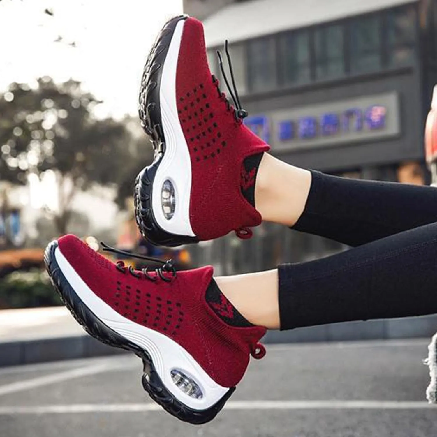 Women's Orthopedic Walking Sneakers Shoes Mesh Knit Stretch Air Cushion Dance Comfortable Slip On Tennis Athletic Shoes