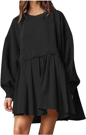 Womens Oversized Sweatshirt Dress 2023 Fall Fashion Long Sleeve Pullover Tops Relaxed Fit Sweatshirts Mini Dress