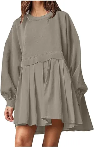 Womens Oversized Sweatshirt Dress 2023 Fall Fashion Long Sleeve Pullover Tops Relaxed Fit Sweatshirts Mini Dress