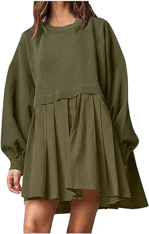 Womens Oversized Sweatshirt Dress 2023 Fall Fashion Long Sleeve Pullover Tops Relaxed Fit Sweatshirts Mini Dress
