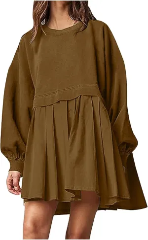 Womens Oversized Sweatshirt Dress 2023 Fall Fashion Long Sleeve Pullover Tops Relaxed Fit Sweatshirts Mini Dress
