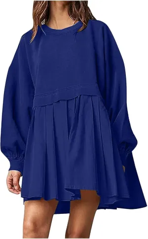 Womens Oversized Sweatshirt Dress 2023 Fall Fashion Long Sleeve Pullover Tops Relaxed Fit Sweatshirts Mini Dress