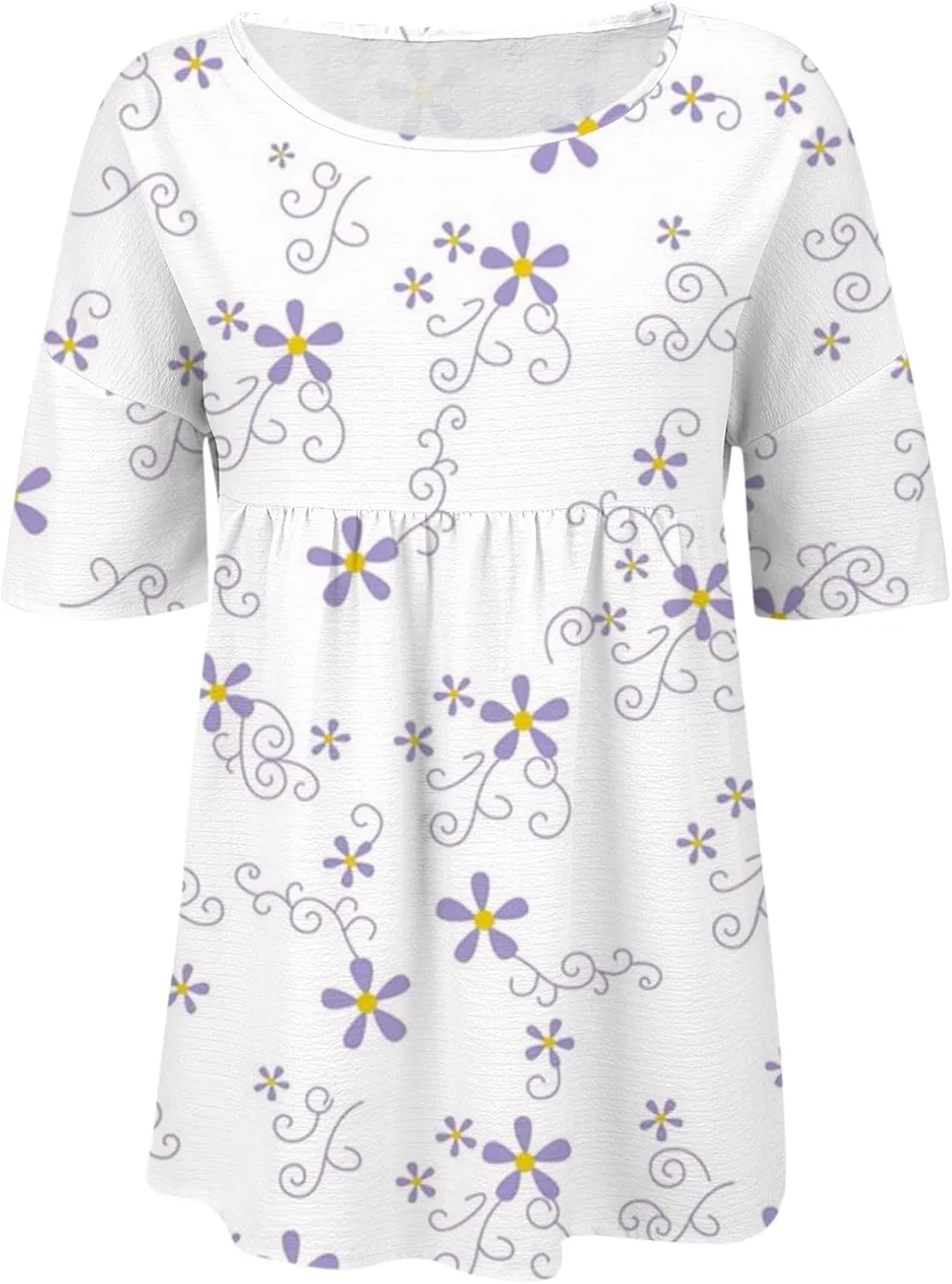 Womens Peasant Boho Tunic Tops 2025 3/4 Sleeve Floral Print Casual Loose Fit Pleated Summer Flowy Babydoll Blouses