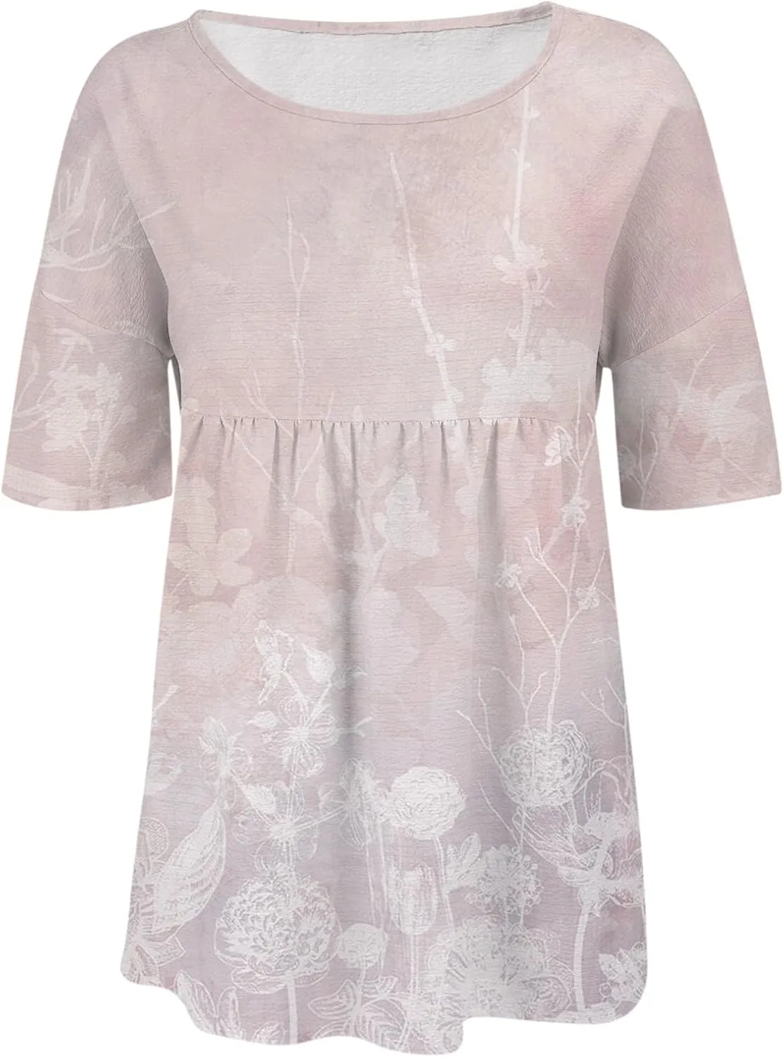 Womens Peasant Boho Tunic Tops 2025 3/4 Sleeve Floral Print Casual Loose Fit Pleated Summer Flowy Babydoll Blouses