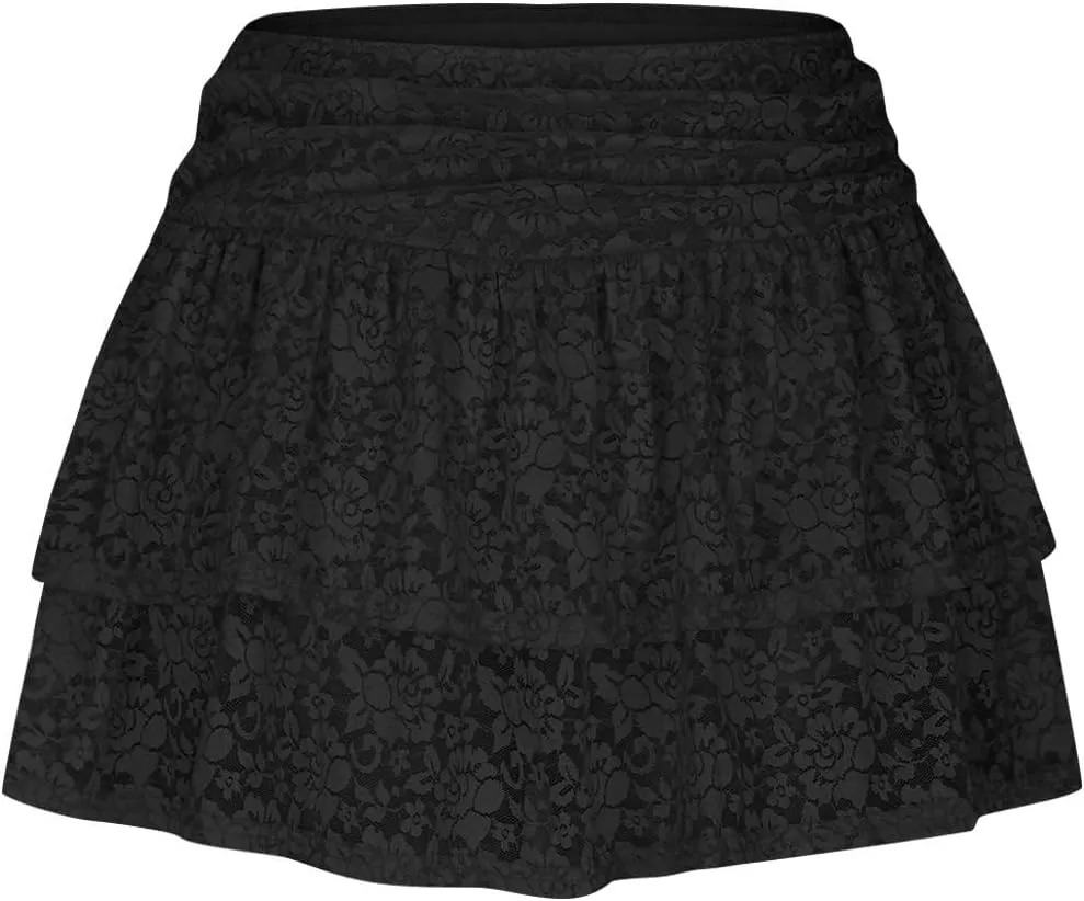 Women's Pleated Mini Skirt Layered Cake Short Skirts Fashion Travel Skirts Solid Comfy Skirts Sexy Lace Skirts