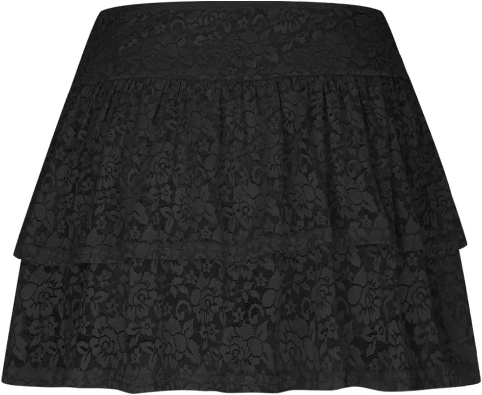 Women's Pleated Mini Skirt Layered Cake Short Skirts Fashion Travel Skirts Solid Comfy Skirts Sexy Lace Skirts