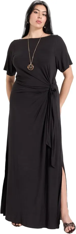 Women's Plus Size Boatneck Gathered Midi Dress
