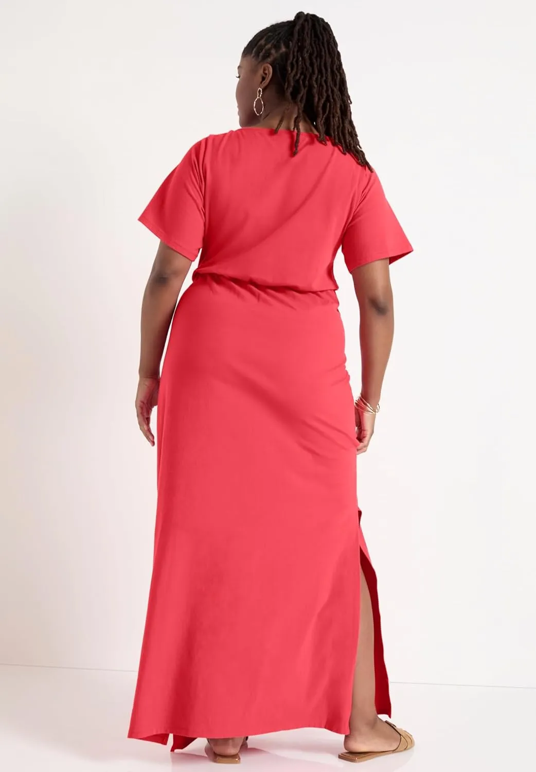 Women's Plus Size Boatneck Gathered Midi Dress