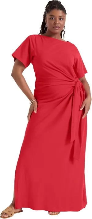 Women's Plus Size Boatneck Gathered Midi Dress