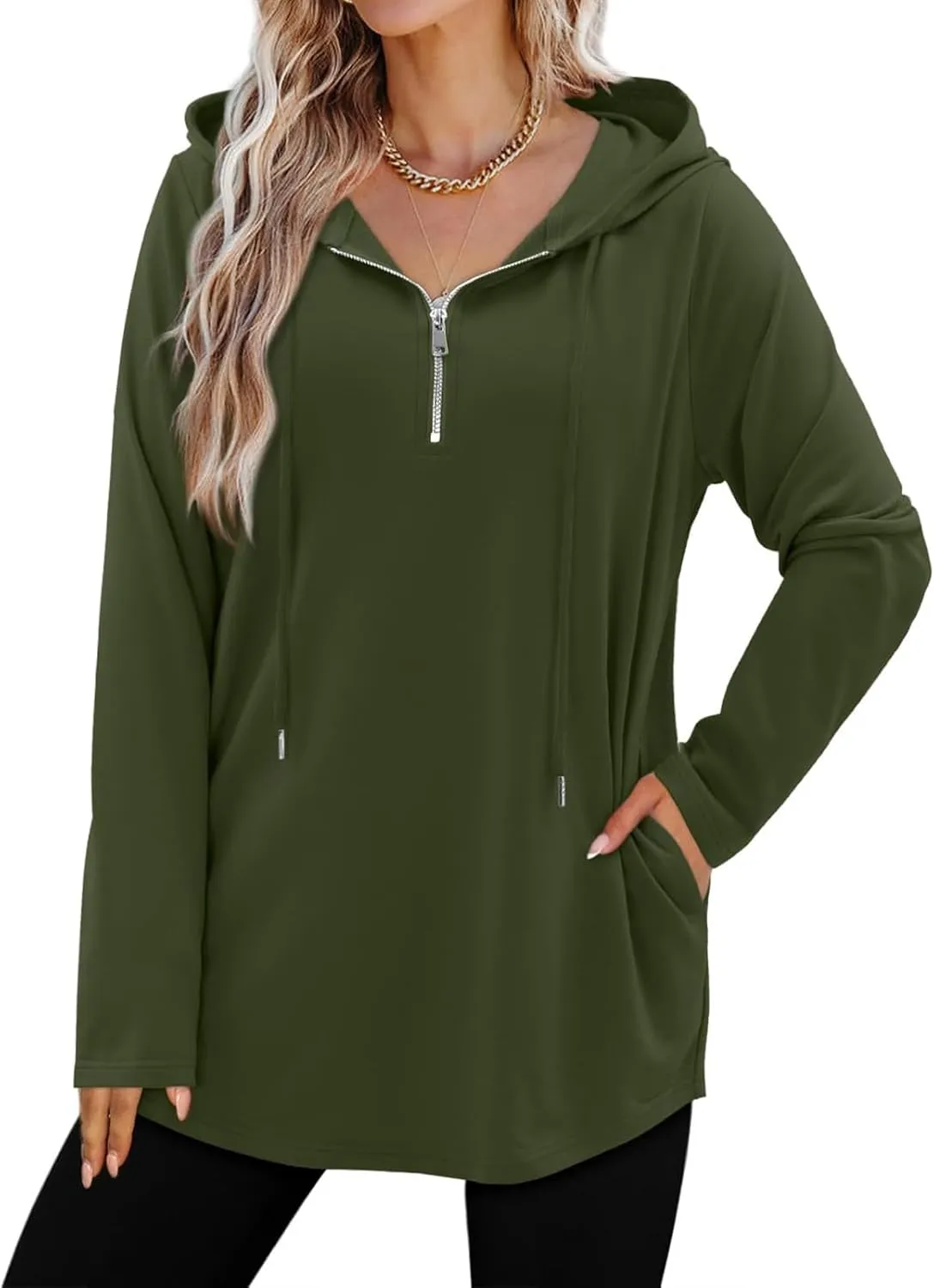 Women's Quarter Zip Tunic Hoodies Pullover Long Hooded Sweatshirts Long Sleeve Tops