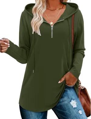 Women's Quarter Zip Tunic Hoodies Pullover Long Hooded Sweatshirts Long Sleeve Tops