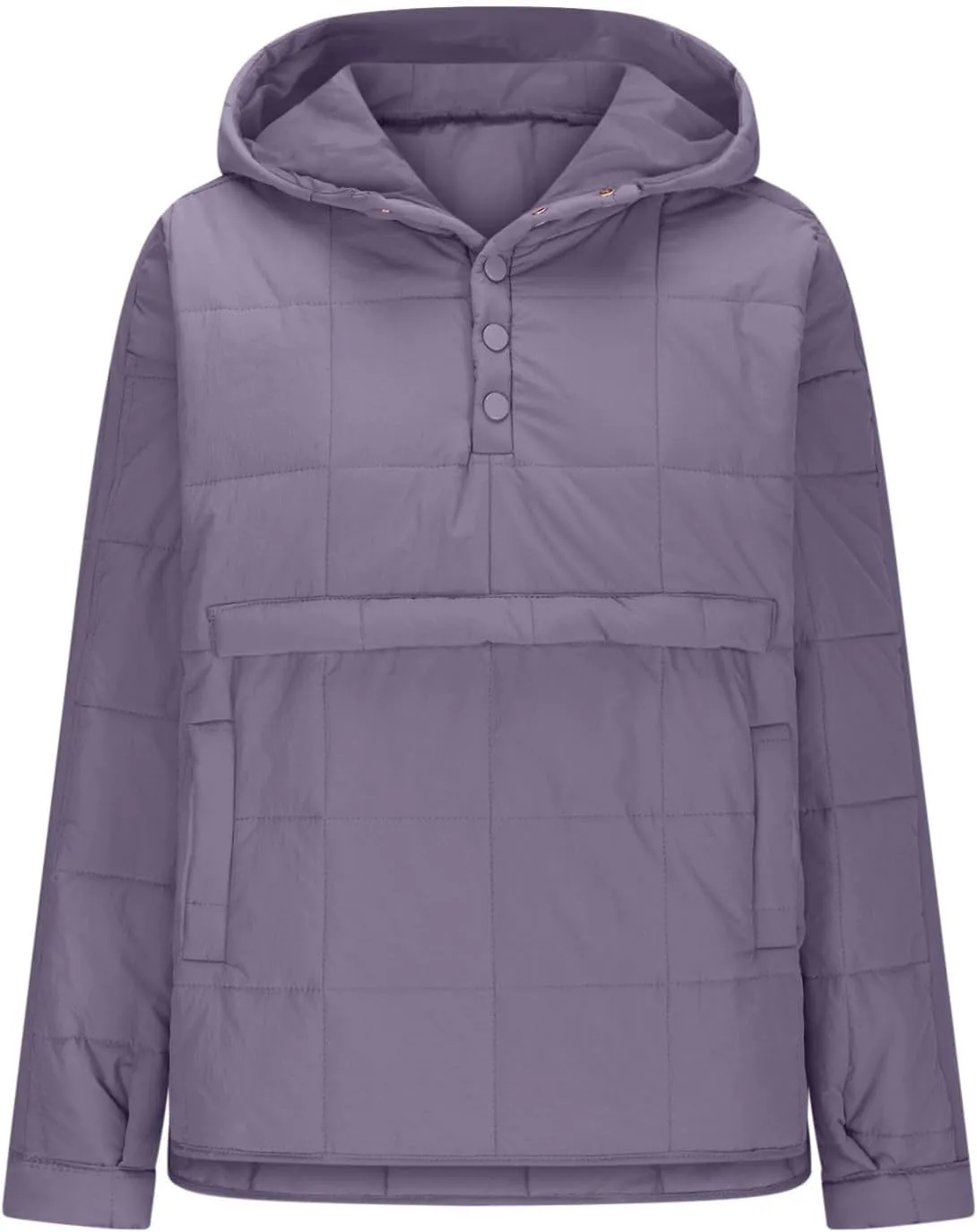 Womens Quilted Puffer Jacket Long Sleeve Winter Hooded Coat Lightweight Casual V Neck High-Low Hem Warm Jackets