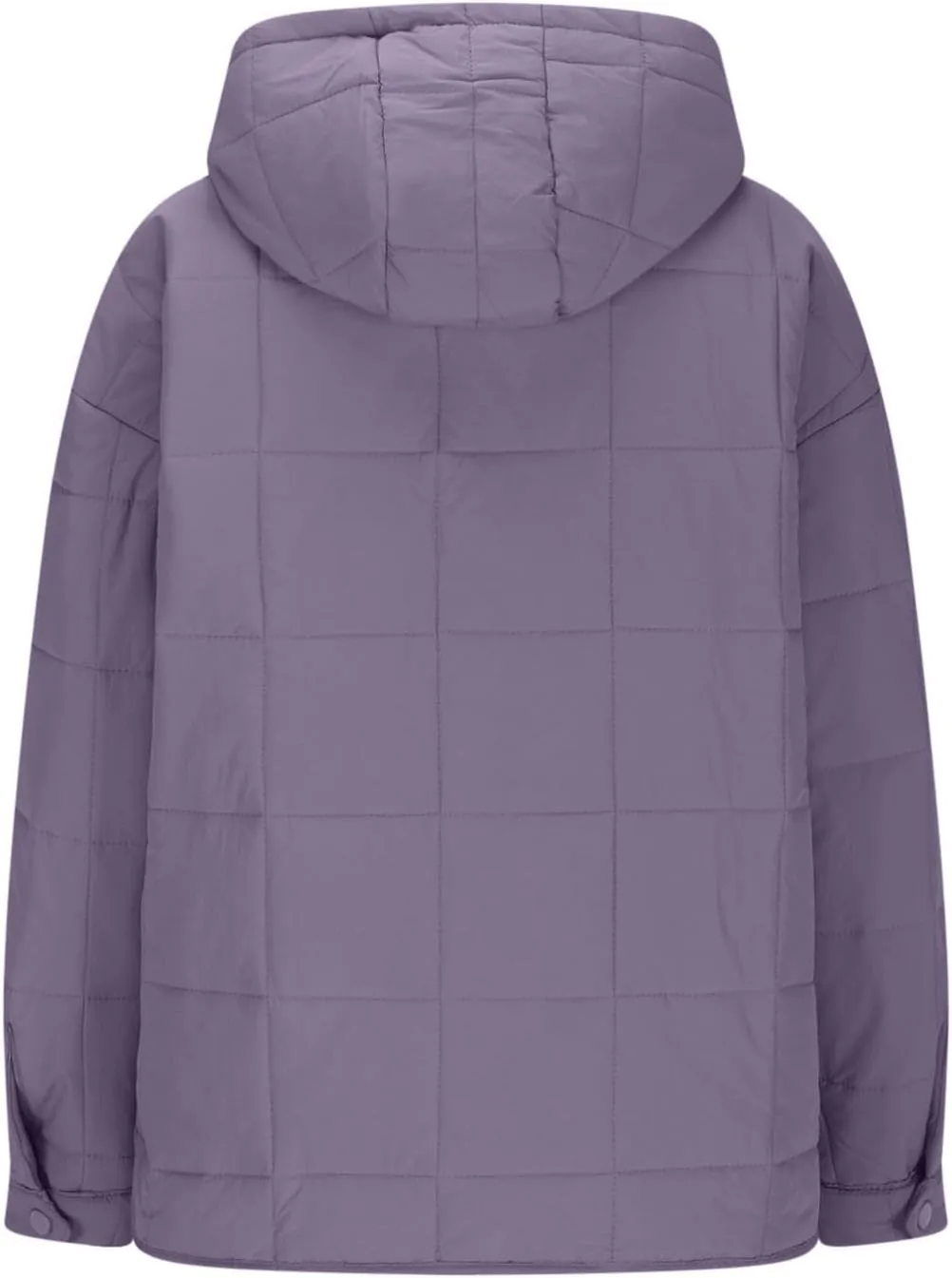 Womens Quilted Puffer Jacket Long Sleeve Winter Hooded Coat Lightweight Casual V Neck High-Low Hem Warm Jackets