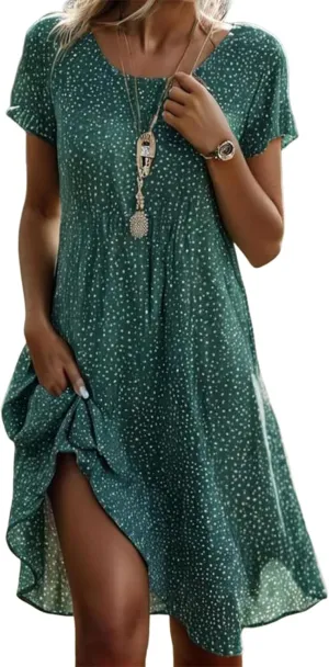 Women's Retro Red Paisley Print Midi Dress 2025 Spring Summer Outfits Casual Short Sleeve Crew Neck A Line Dresses