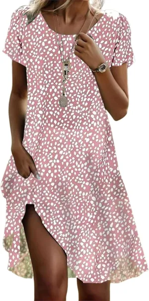 Women's Retro Red Paisley Print Midi Dress 2025 Spring Summer Outfits Casual Short Sleeve Crew Neck A Line Dresses