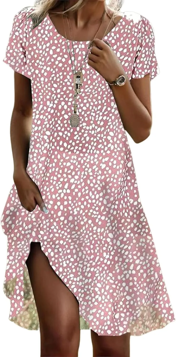 Women's Retro Red Paisley Print Midi Dress 2025 Spring Summer Outfits Casual Short Sleeve Crew Neck A Line Dresses