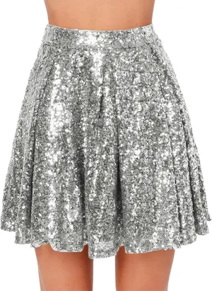 Womens Sequin Skirts Fashion High Waisted Pleated Skirts Holiday Party Sparkly Glitter Skirts 2025 Summer Trendy Skirts