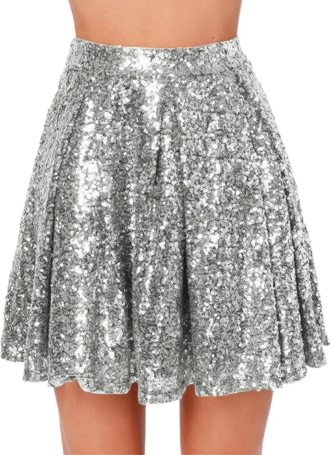 Womens Sequin Skirts Fashion High Waisted Pleated Skirts Holiday Party Sparkly Glitter Skirts 2025 Summer Trendy Skirts