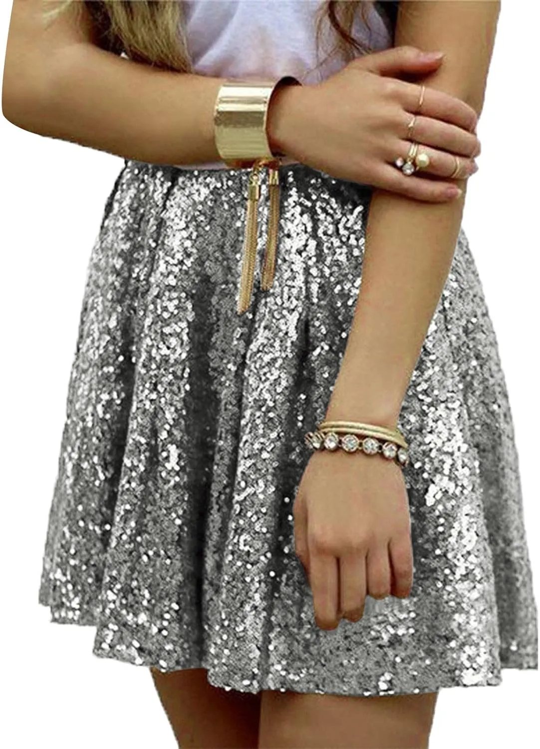 Womens Sequin Skirts Fashion High Waisted Pleated Skirts Holiday Party Sparkly Glitter Skirts 2025 Summer Trendy Skirts