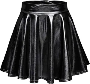 Womens Shiny Flared Pleated Short Mini Skater Skirt High Waisted A-Line Dance Skirt for Nightclub Costumes Clubwear
