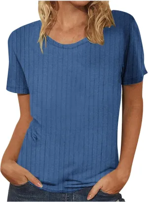 Womens Shirts Textured Short Sleeve Crewneck Casual Lounge Tops Dressy Ribbed Knit Pullover Blouse Shirts Summer Tees