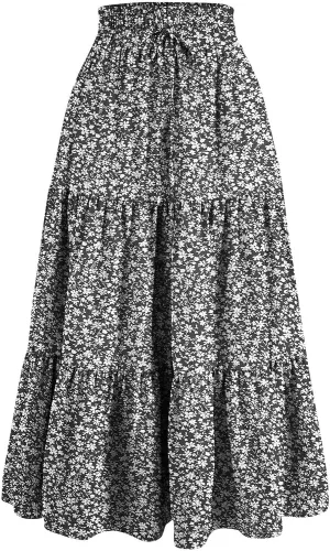 Women's Skirts Women's Summer Comfy Causal Elastic High Waisted Skirts Casual Floral Print A Line Skirt