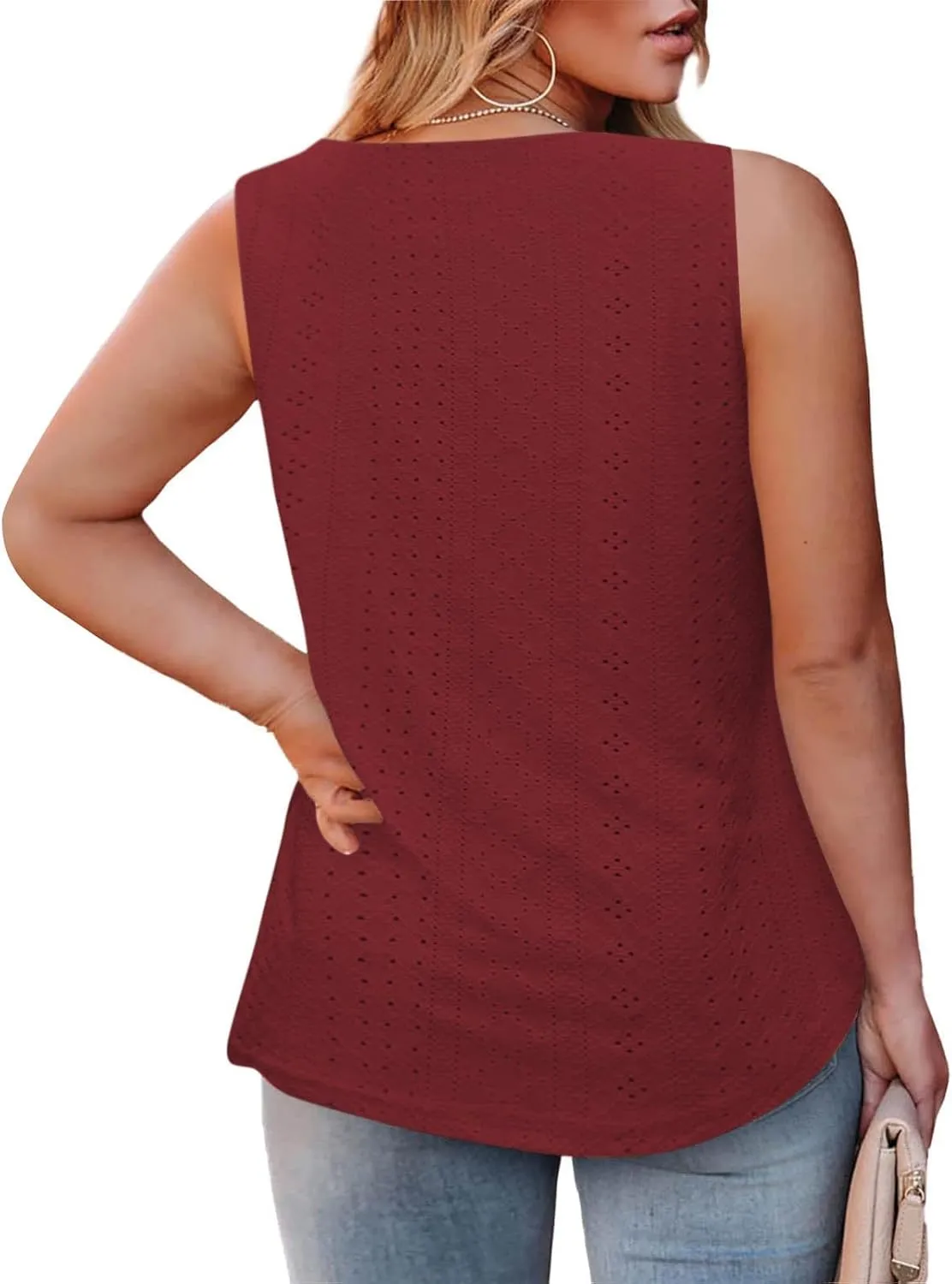 Womens Sleeveless Pleated Top Square Neck Tops for Plus Size Summer Vacation Tops Going Out Tops Fashion Trendy Tops